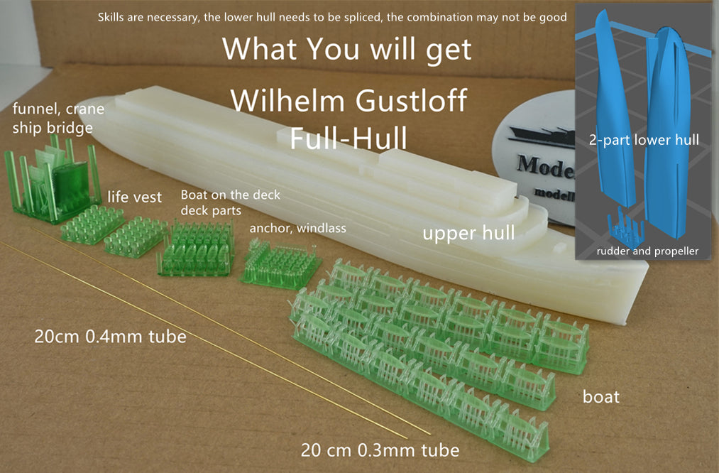 1:700 Wilhelm Gustloff, resin, 3D printed kit, Waterline, Full Hull