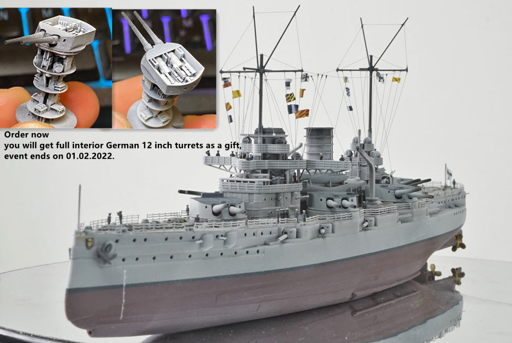 1:700 SMS Nassau, German battleship, WWI, resin, 3D printed kit, Waterline, Full Hull