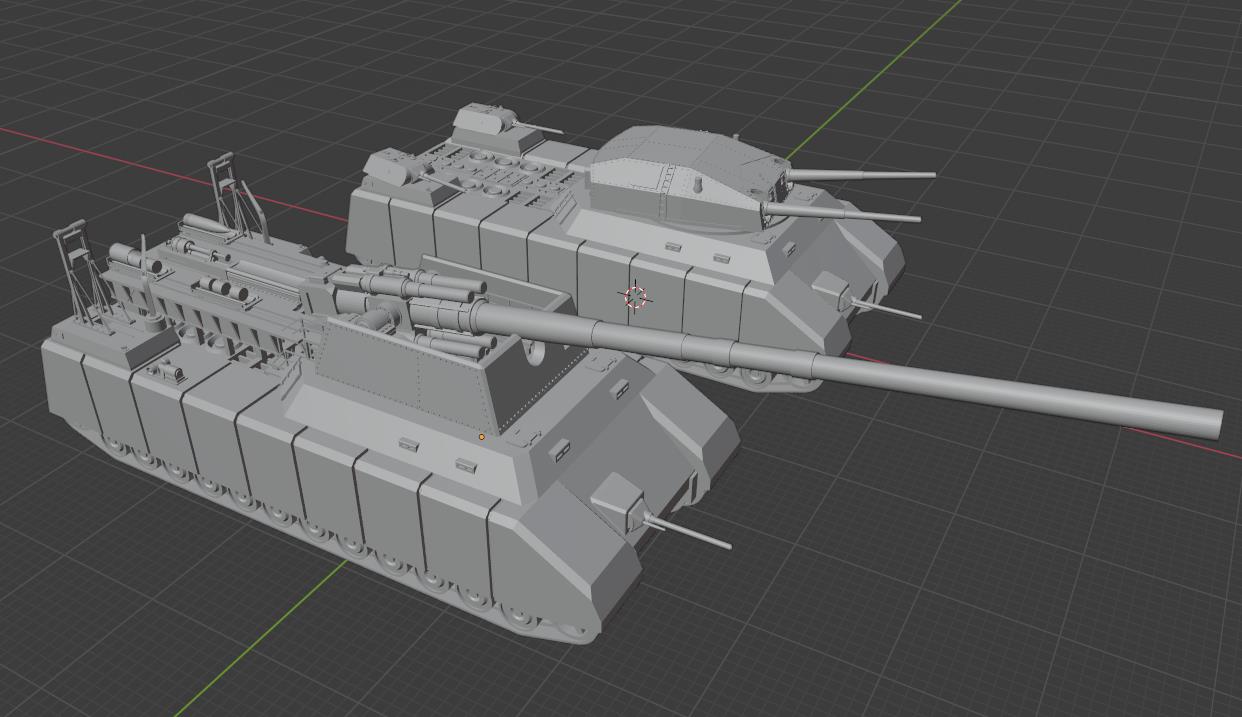 1:700, 1:350 German super heavy tanks set,  P1000 Ratte und P1500 landkreuzer, E100, Maus, Karl Gerät, Krupp Räumer S, V2