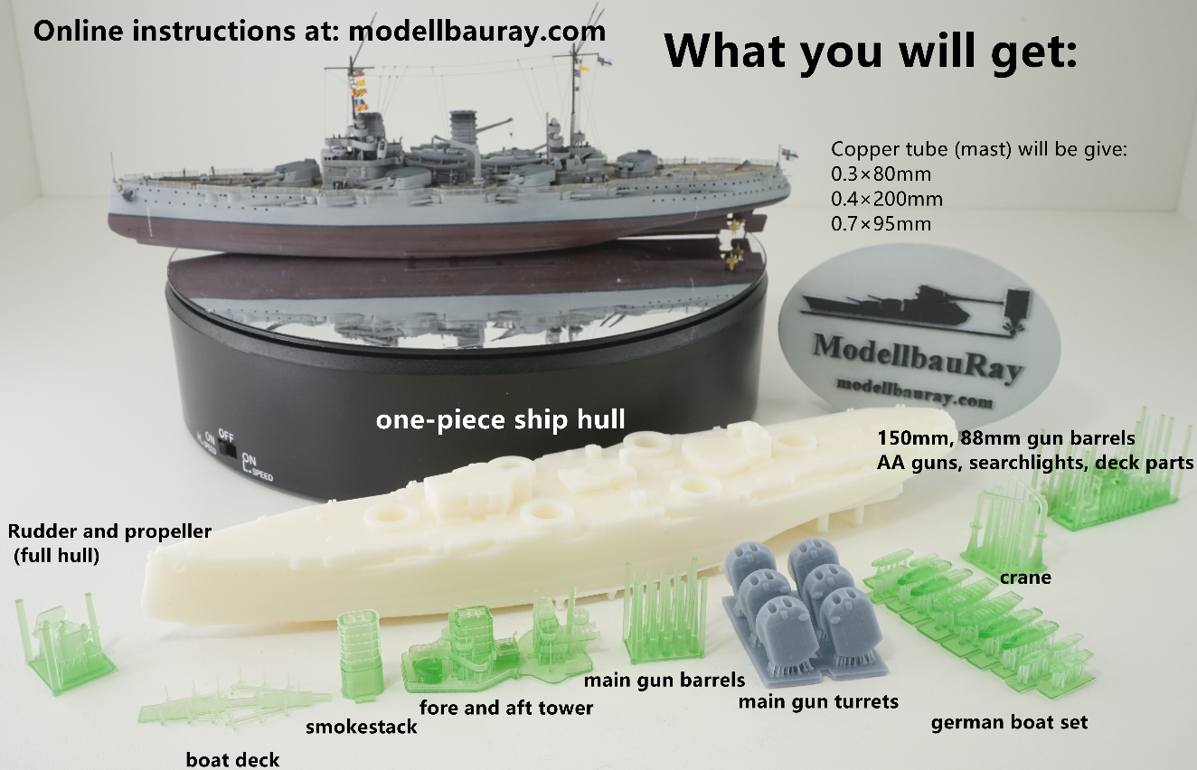 1:700 SMS Nassau, German battleship, WWI, resin, 3D printed kit, Waterline, Full Hull