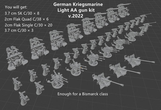 1:700, 1:350, 1:400, 1:250, 1:200 German WII Navy AA gun kit. Deutschen Kriegsmarine Flak, 20mm, 37mm, v.2022