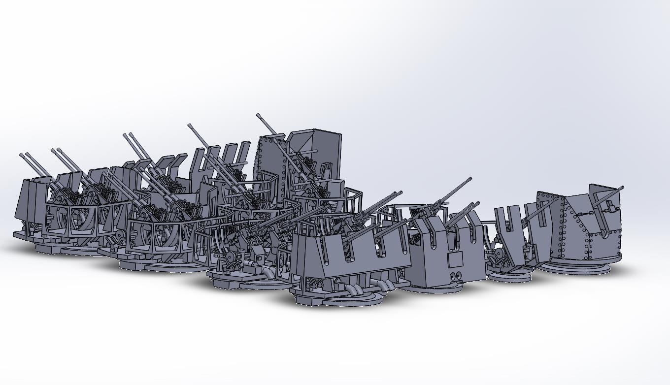 1:350 16×Bofors gun, Bofors quad mount, Bofors twin mount, singel mount, UK MK V, 70-K