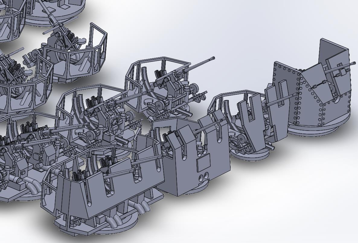 1:350 16×Bofors gun, Bofors quad mount, Bofors twin mount, singel mount, UK MK V, 70-K