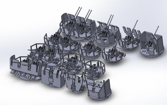 1:700 16×Bofors gun, Bofors quad mount, Bofors twin mount, singel mount, UK MK V, 70-K