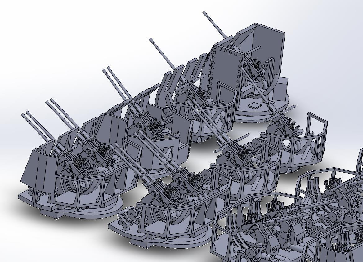 1:350 16×Bofors gun, Bofors quad mount, Bofors twin mount, singel mount, UK MK V, 70-K