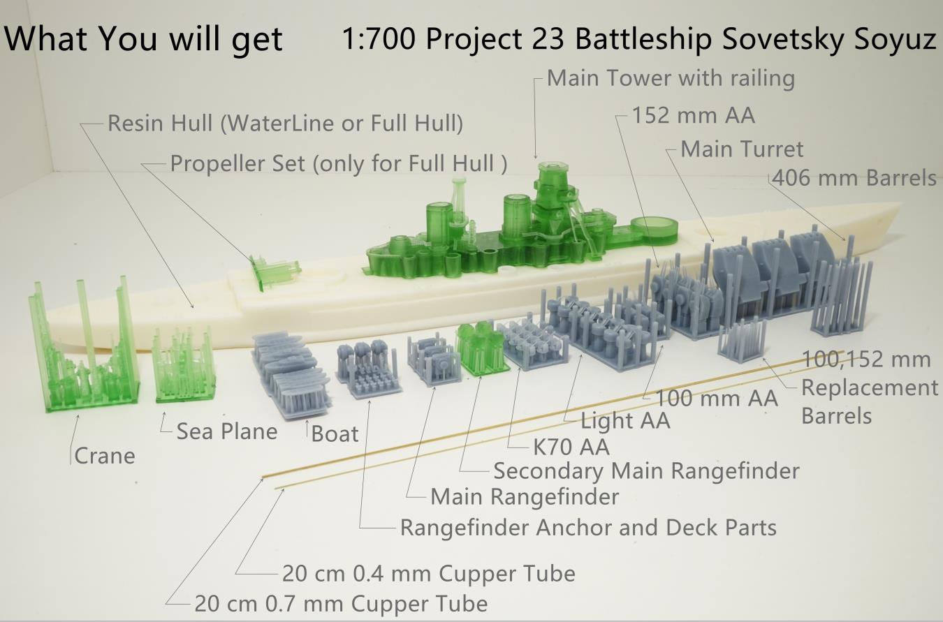 1:700 Project 23 battleship, Sovetsky Soyuz resin, 3D printed kit, Waterline, Full Hull