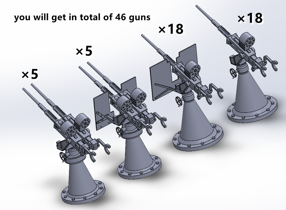 1:700, 1:350 Oerlikon autocannon, Oerlikon gun Royal Navy MK V, 3D printed