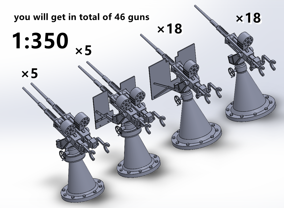 1:700, 1:350 Oerlikon autocannon, Oerlikon gun Royal Navy MK V, 3D printed