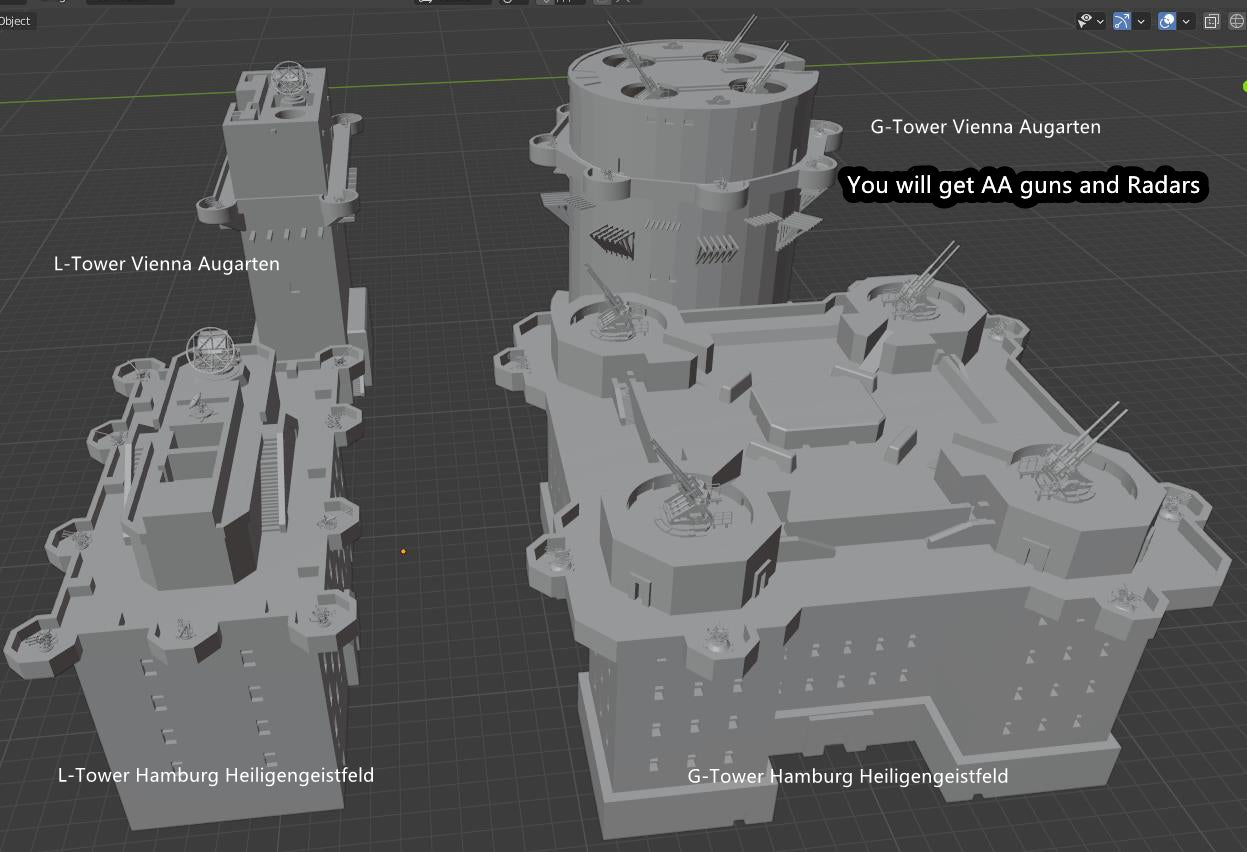 1:700 Flak Tower, Flakturm, G Tower, L Tower, Augarten, Hamburg