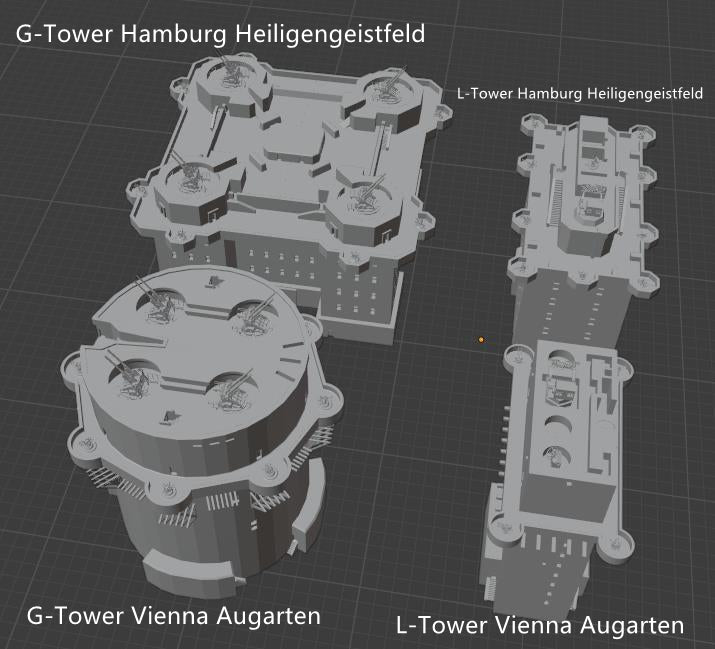 1:700 Flak Tower, Flakturm, G Tower, L Tower, Augarten, Hamburg