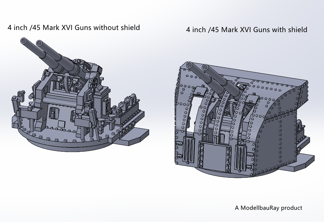 1:700, 1:350 Royal Navy, 4 inch /45 Mark XVI Guns, 102mm AA gun, v.2024