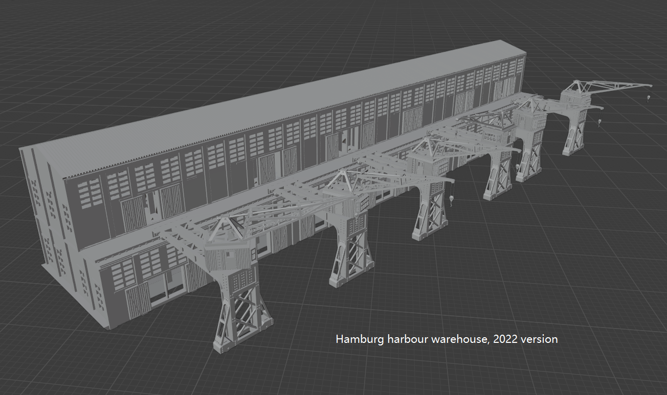 1:700 Hamburg Port and Shipyard, Hamburger Hafen und Werft. BV 250 t crane, warehouse, Blohm Voss