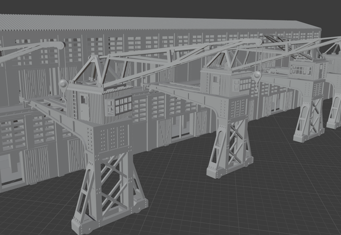 1:700 Hamburg Port and Shipyard, Hamburger Hafen und Werft. BV 250 t crane, warehouse, Blohm Voss