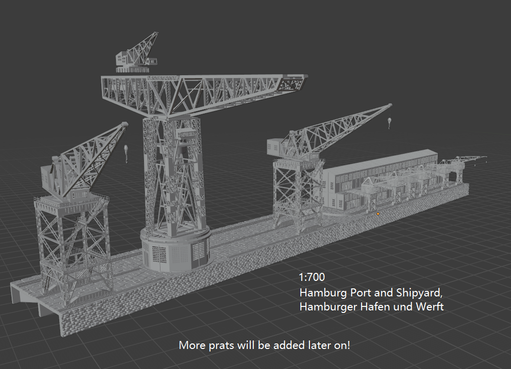 1:700 Hamburg Port and Shipyard, Hamburger Hafen und Werft. BV 250 t crane, warehouse, Blohm Voss