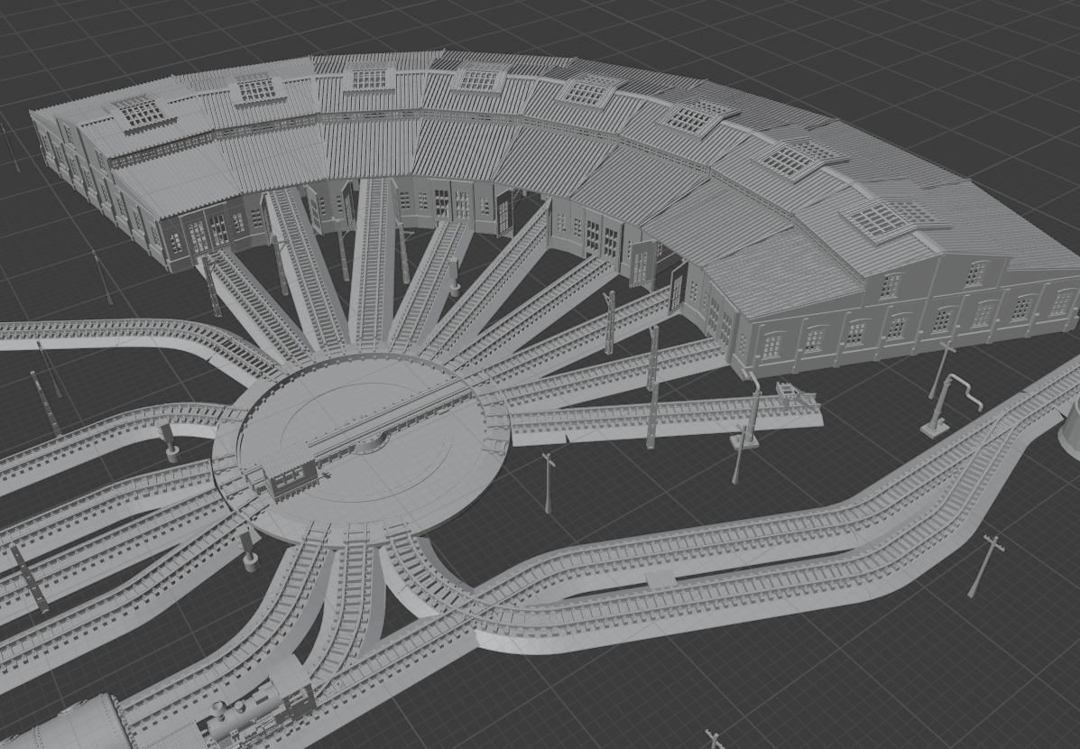 1:700 Train station diorama. Railway turntable, Schwerer Gustav Railway Gun, K5 railway gun, train, BR86, shipyard train