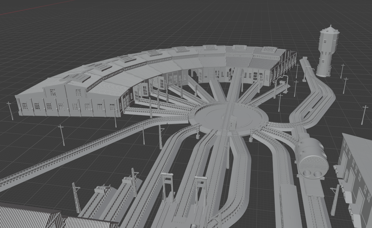 1:700 Train station diorama. Railway turntable, Schwerer Gustav Railway Gun, K5 railway gun, train, BR86, shipyard train