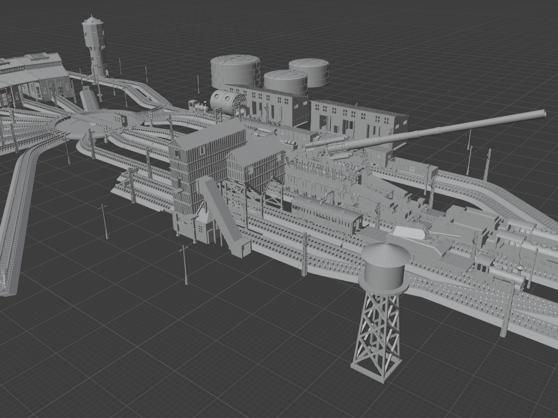 1:700 Train station diorama. Railway turntable, Schwerer Gustav Railway Gun, K5 railway gun, train, BR86, shipyard train