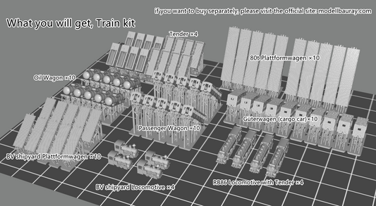 1:700 Train station diorama. Railway turntable, Schwerer Gustav Railway Gun, K5 railway gun, train, BR86, shipyard train